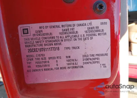 2001 Chevrolet Silverado 1500 Lt z USA, uszkodzony, nr VIN 2GCEC19T611177318